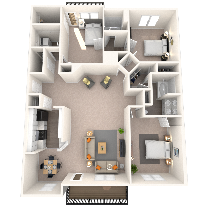 Floor plan for 3 beds, 2 baths, 1740 sqft